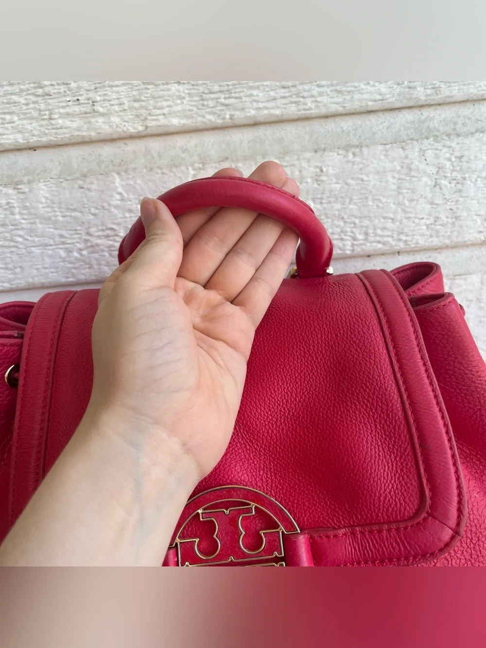 TORY BURCH Hot Pink Amanda Marion Drawstring Large Backpack Shoulder Bag